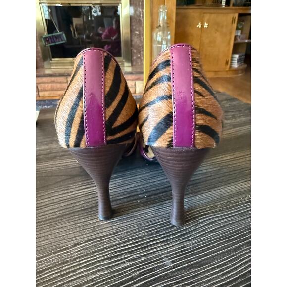 Vintage Naughty Monkey Purple Animal Print Heels with Mini Buckle Sz. 9.5 - Picture 5 of 7